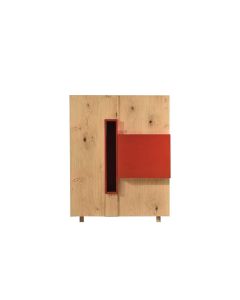 Buffet Haut en Bois Illusion Chêne rustique - Porte rouge - Design Tagged